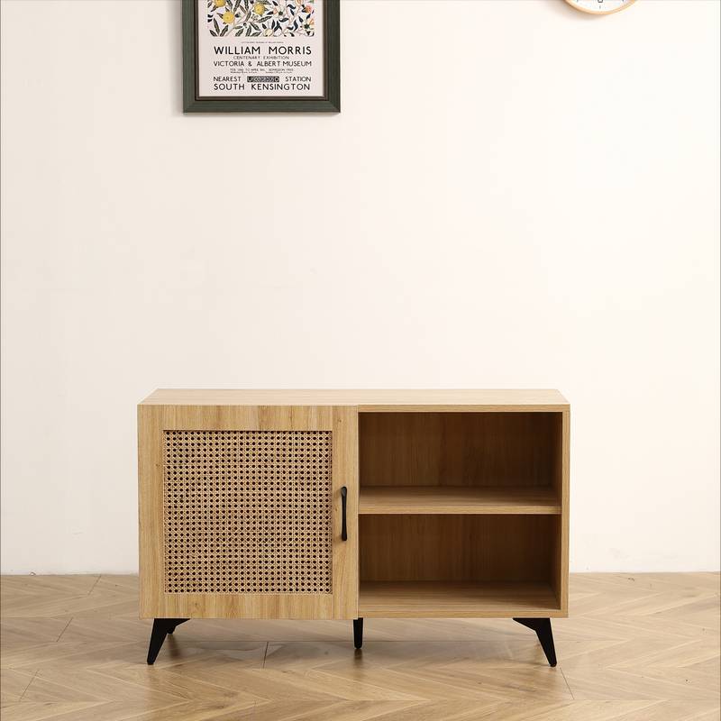 Chic Rattan Shoe Cabinet with Wooden Handle