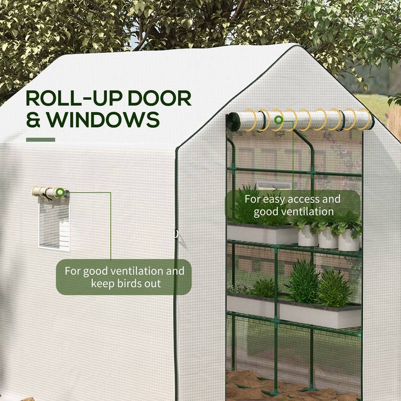Sunny Garden Walk-In Greenhouse with Roll-Up Door & Shelves