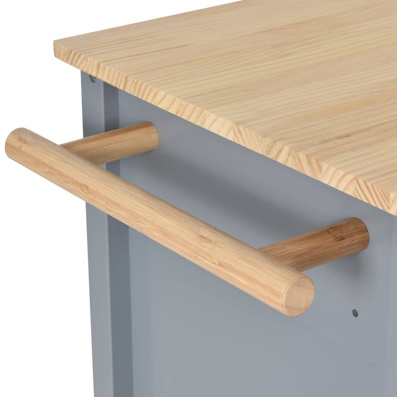 Rolling Kitchen Island with Wood Top and Storage