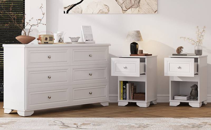 Chic Retro Bedroom Collection with Elegant Dresser and Nightstands