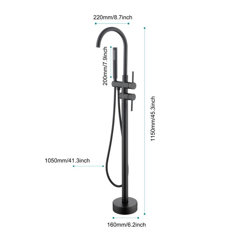 Sleek Matte Black Freestanding Bathtub Faucet with Handheld Shower