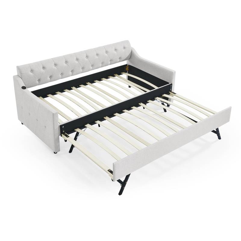 Cozy Beige Daybed with USB Trundle