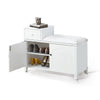 Cozy White Shoe Storage Bench with Cushion and Adjustable Drawer