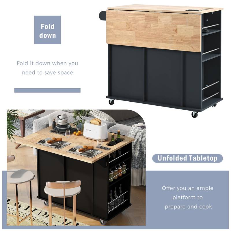 Versatile Kitchen Island with Power Outlet & Wheels