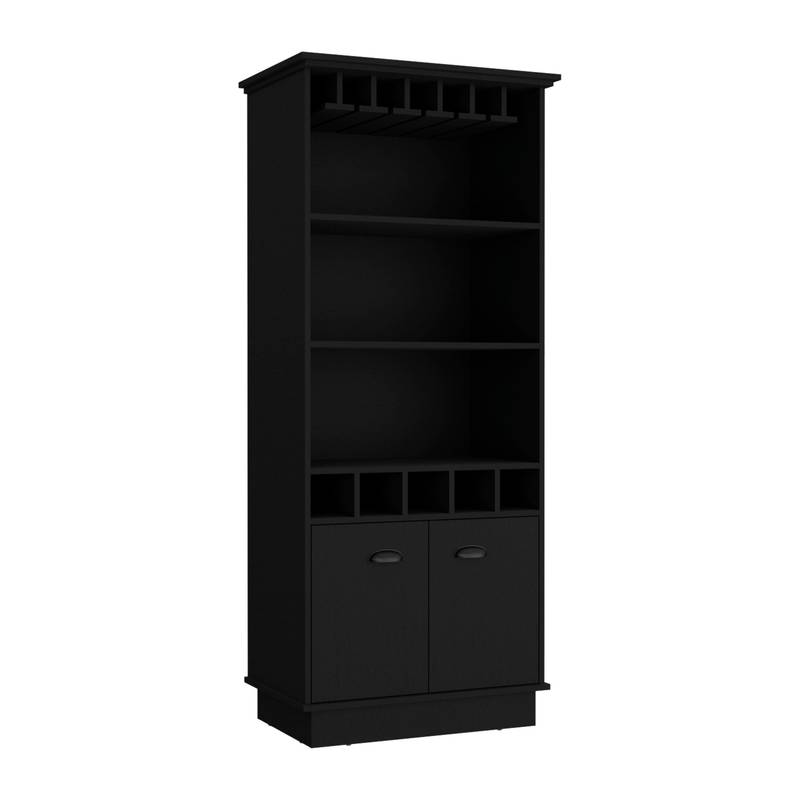 Chic Black Wine Bar Cabinet with Glass Storage
