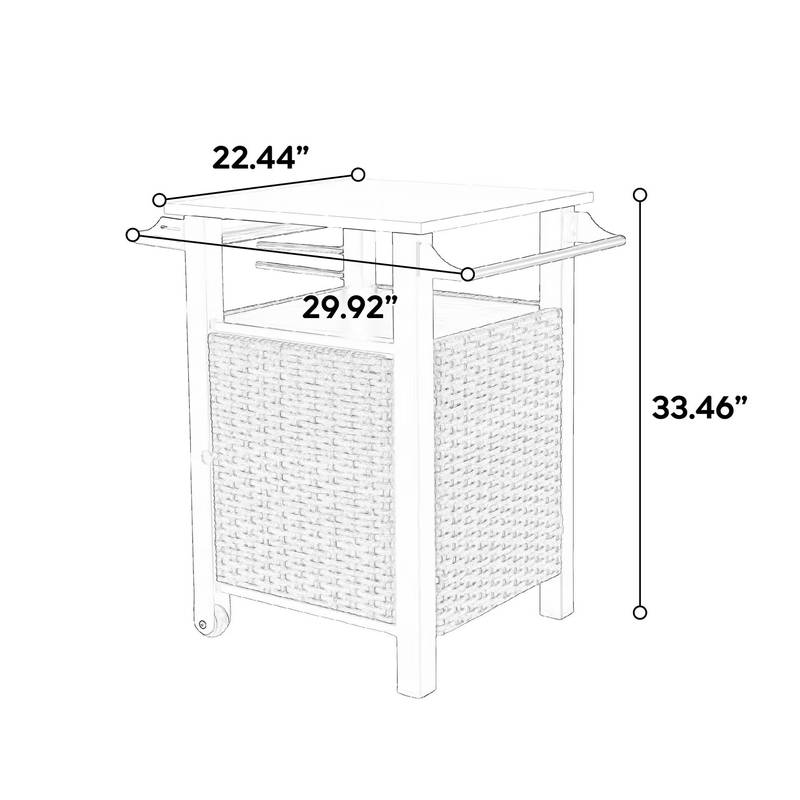 Chic Wicker Rolling Bar Cart with Stainless Steel Top