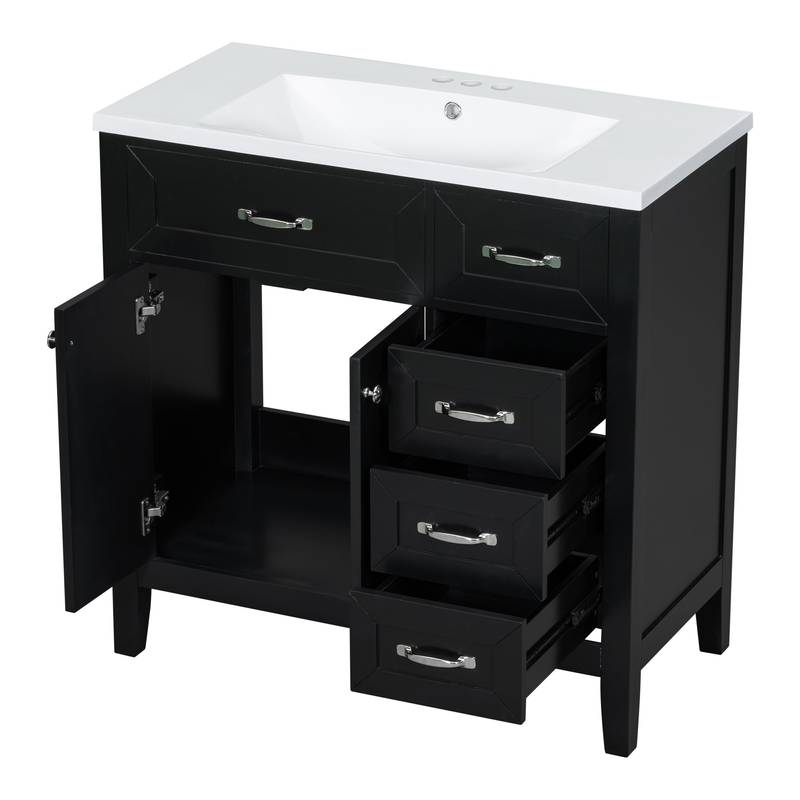 Sleek Black Bathroom Vanity with Sink and Storage