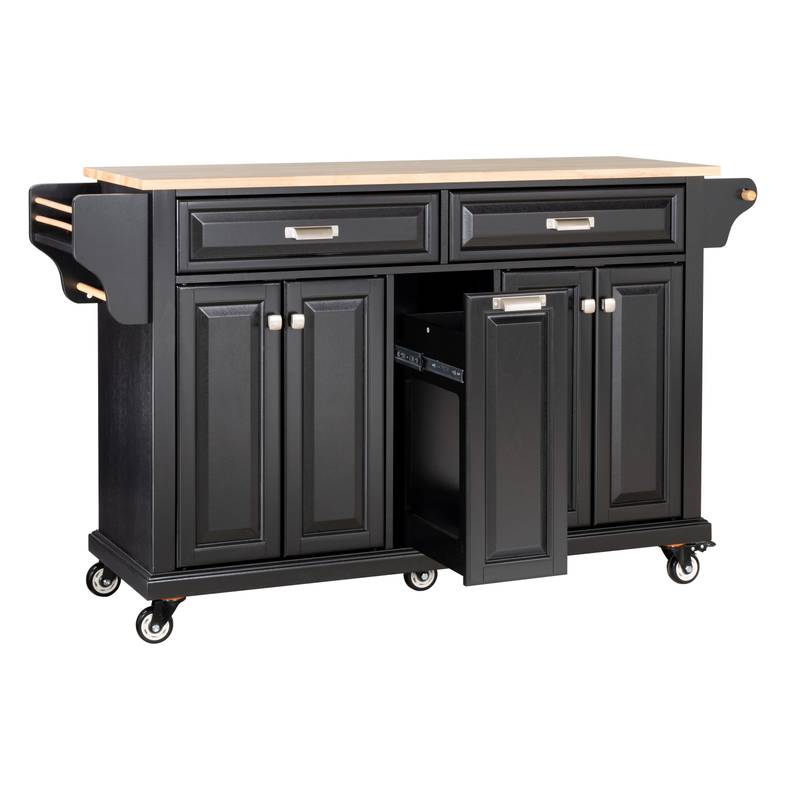 Versatile Kitchen Cart with Rubberwood Top and Ample Storage in Black