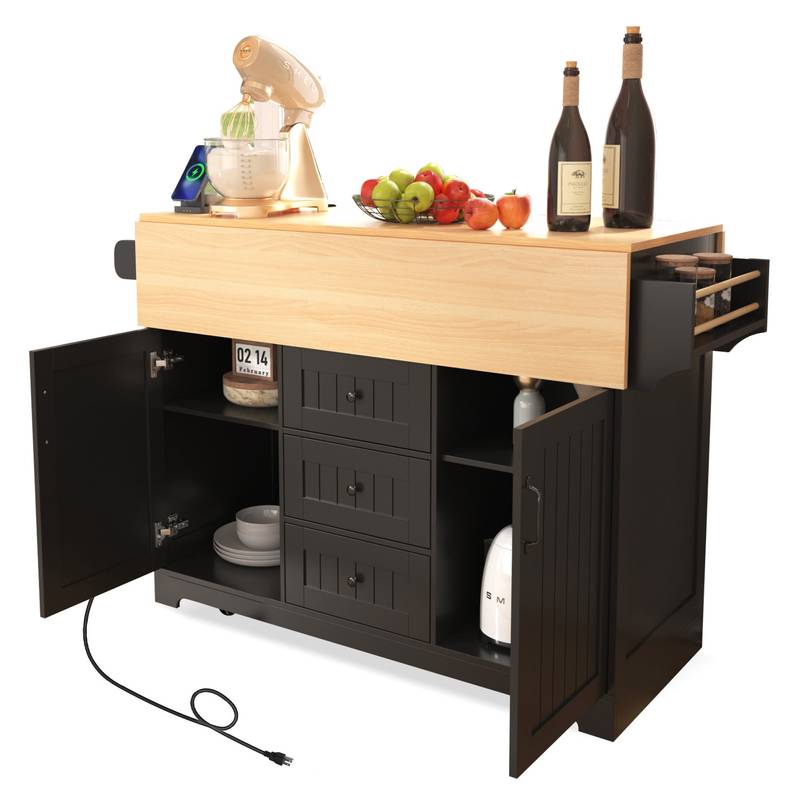 Versatile Kitchen Island Cart with Drop Leaves and Power Outlet