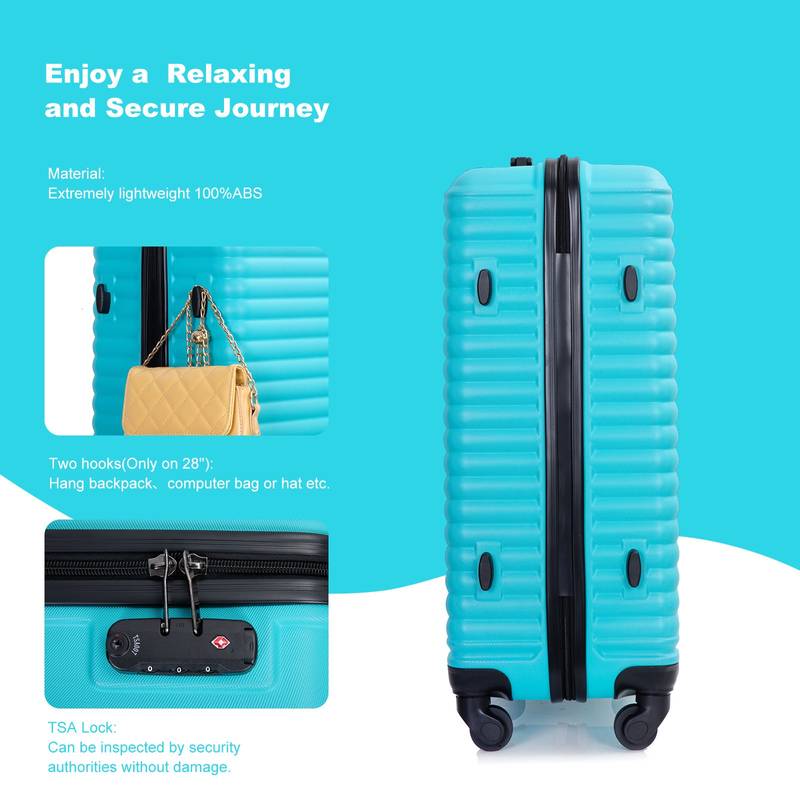Turquoise Travel Trio: Lightweight Spinner Luggage with Hooks & TSA Lock