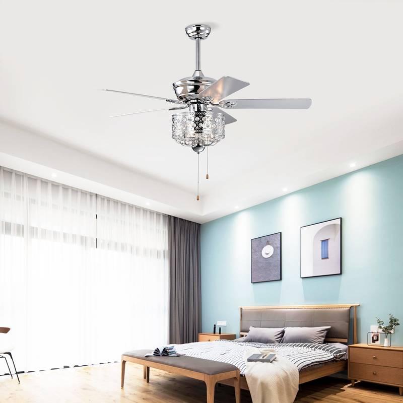 Chic Chrome Ceiling Fan with Pull Chain