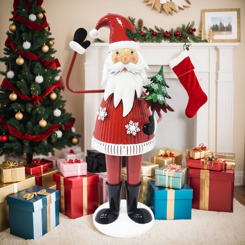 Waving Santa with Christmas Tree