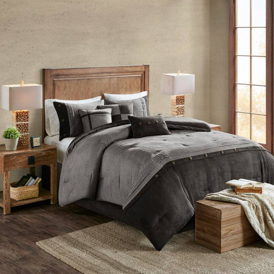 Cozy Grey Faux Suede King Comforter Set