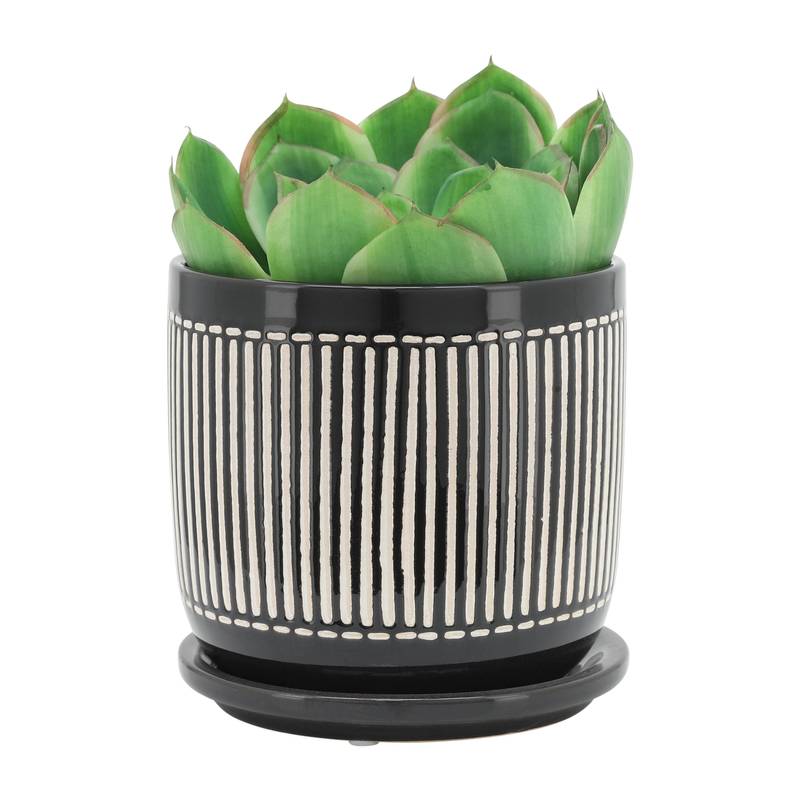 Stylish Black Vertical Planter with Saucer