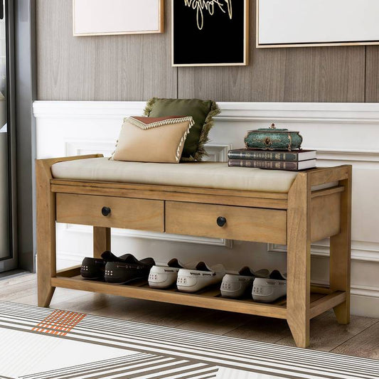 Cozy Storage Bench with Shoe Rack and Drawers