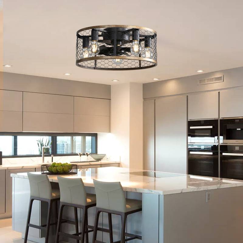 Rustic Remote-Controlled Ceiling Fan with Caged Design
