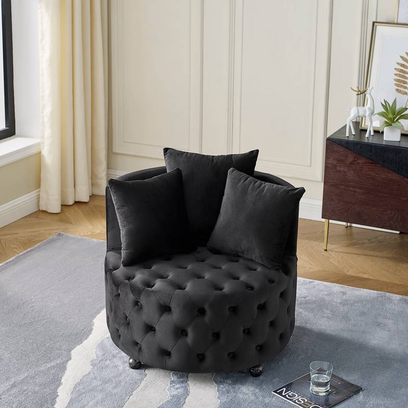 Cozy Velvet Swivel Chair with Tufted Design and Plush Pillows