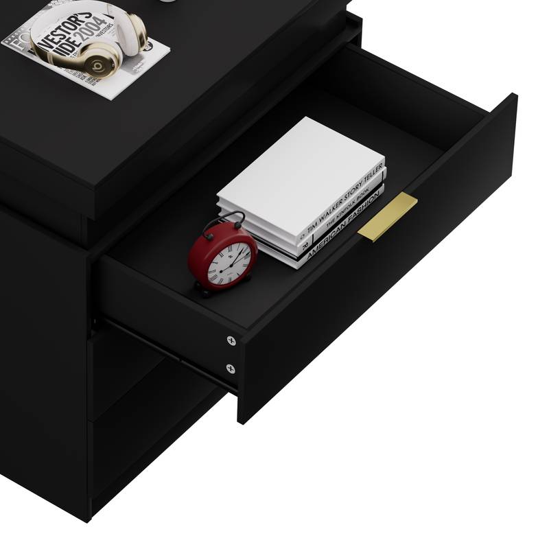 Sleek Nightstand with Charging Hub & LED Glow
