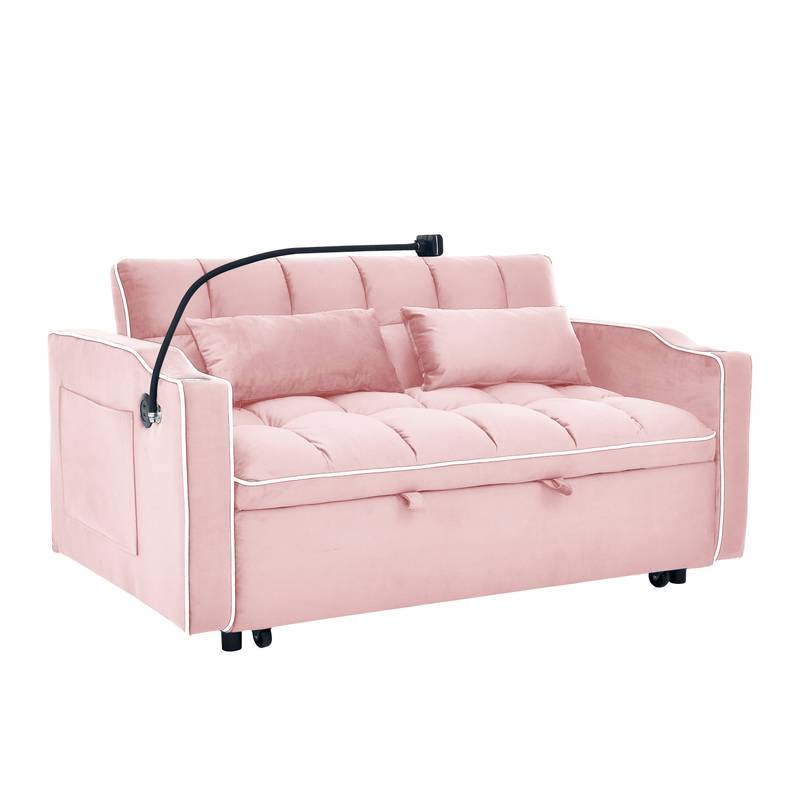 Chic Foldable Sofa Bed with USB & Swivel Stand - Pink