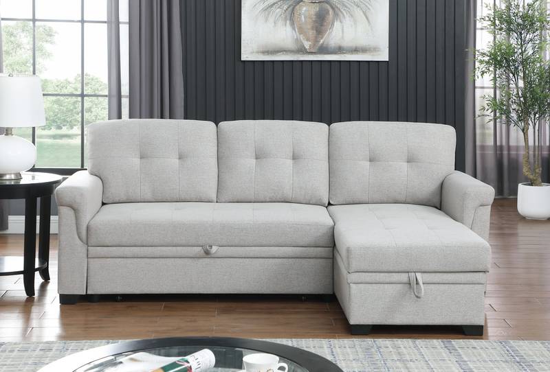 Cozy Reversible Sleeper Sectional with Chaise Storage - Light Gray Linen