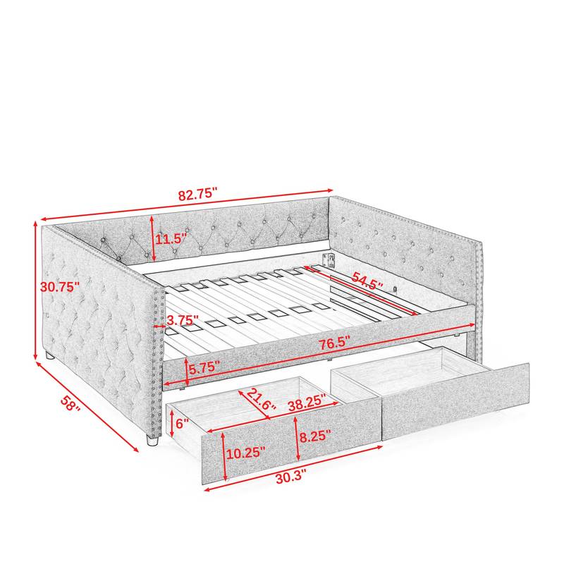 Stylish Grey Daybed with Storage Drawers