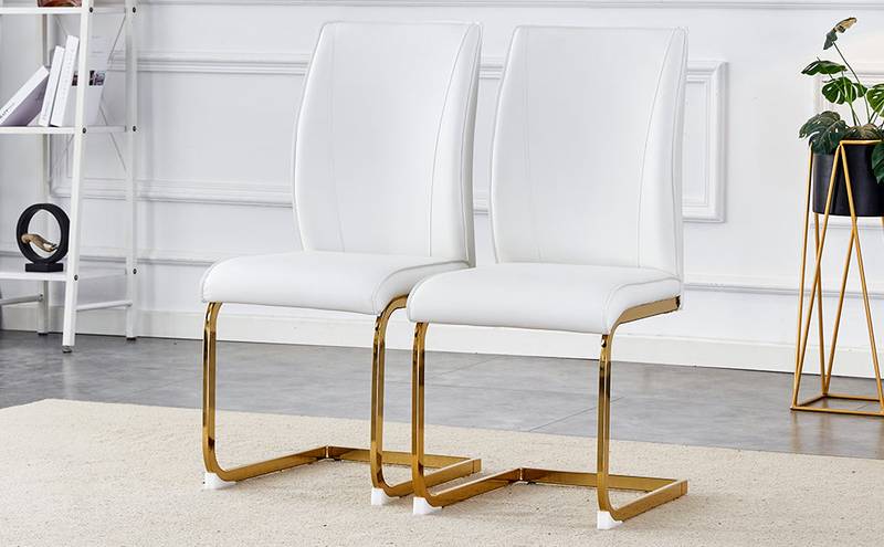 Chic White Arch Dining Chairs - Set of Two with Gold Legs