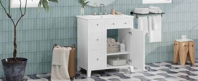 Chic Bathroom Vanity with Ceramic Sink & Smart Storage