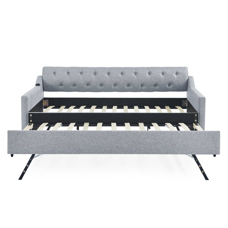 Cozy Grey Daybed with Hidden Trundle and USB Charging