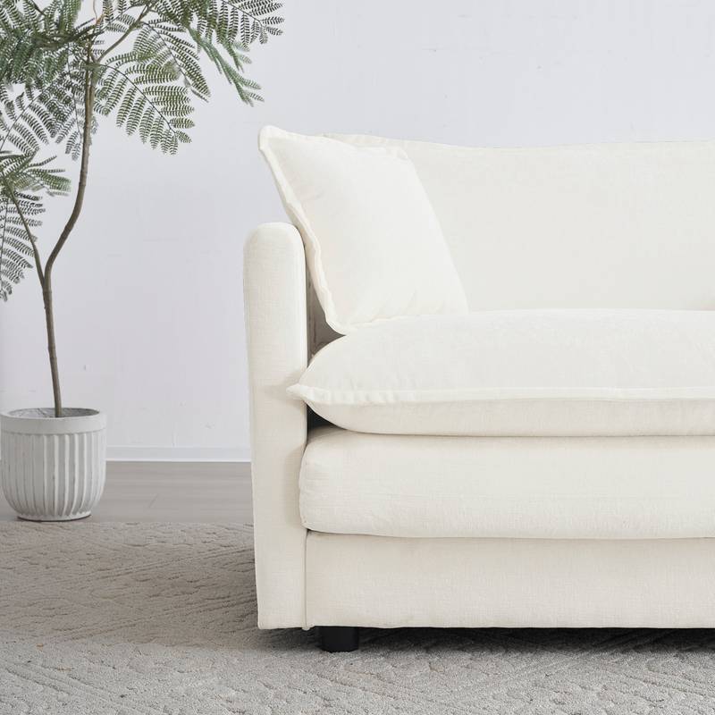 Chic White Chenille Loveseat with Pillows