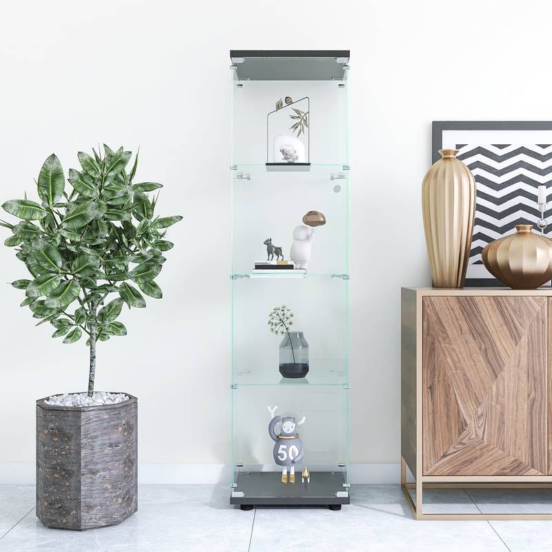 Sleek Black Curio Cabinet with 4 Shelves