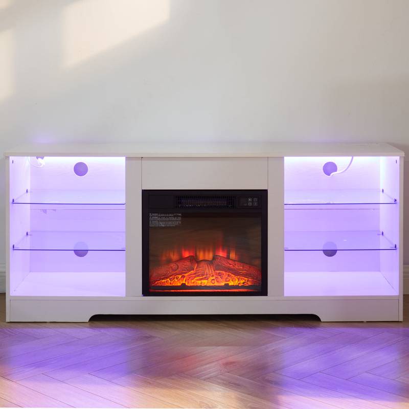 Modern Electric Fireplace TV Stand with LED Lights and USB Charging