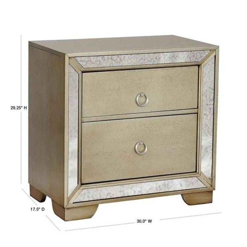 Glamorous Gray Nightstand with Antique Mirror Accents