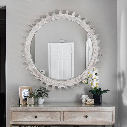 Rustic Gear-Shaped Decorative Mirror