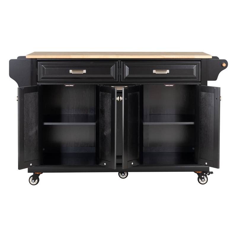 Versatile Kitchen Cart with Rubberwood Top and Ample Storage in Black
