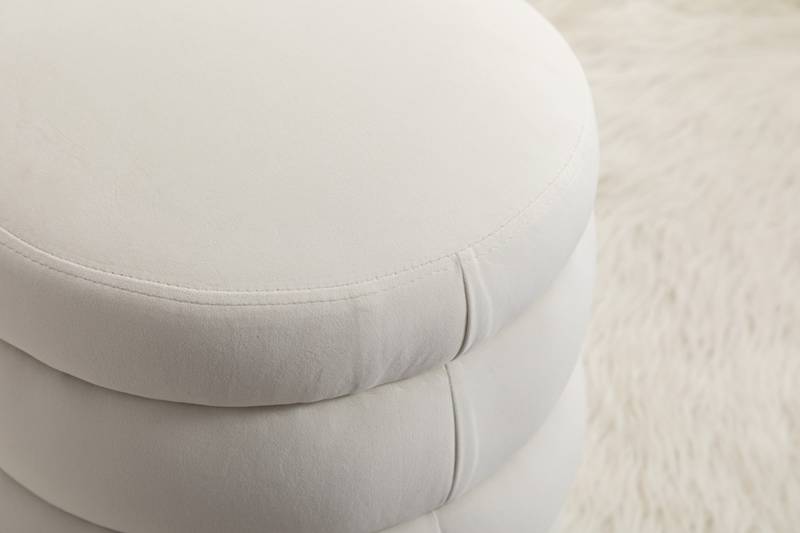 Ivory Velvet Round Ottoman