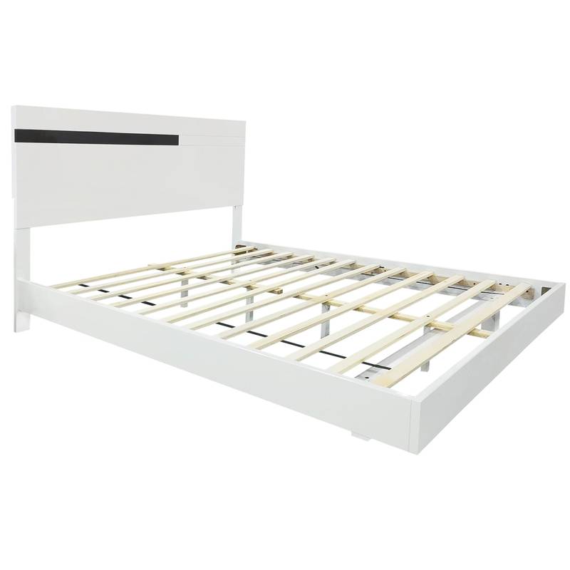 Sleek White LED Bedroom Set with Floating Bed & Nightstands