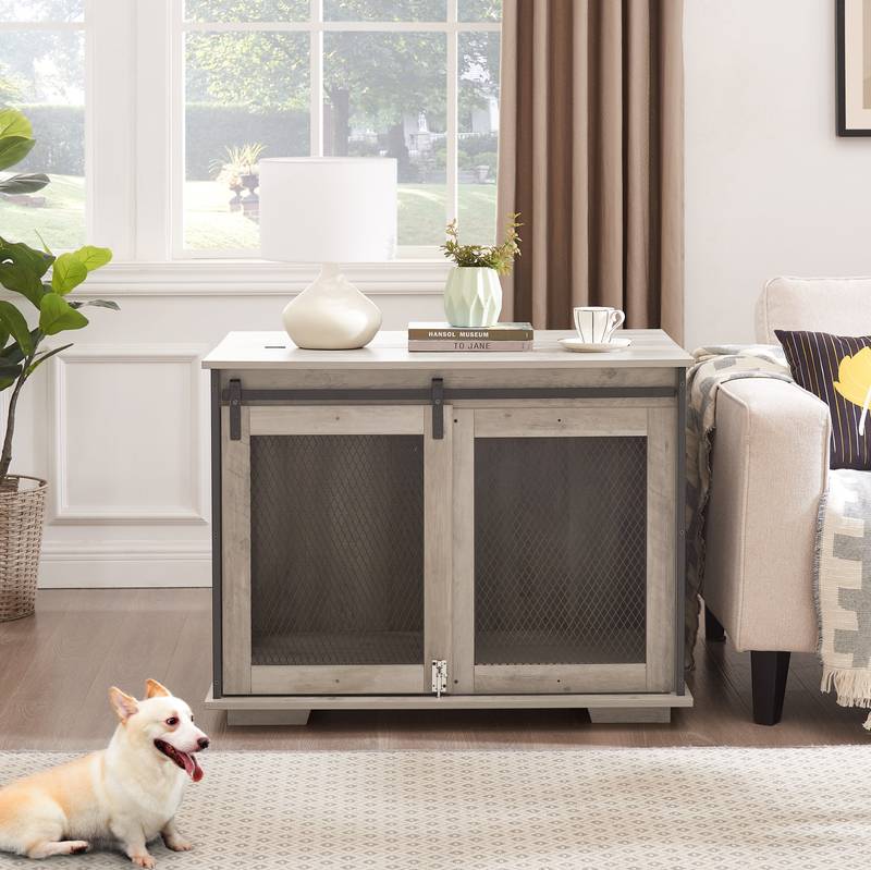Rustic Dog Crate Table with Barn Door