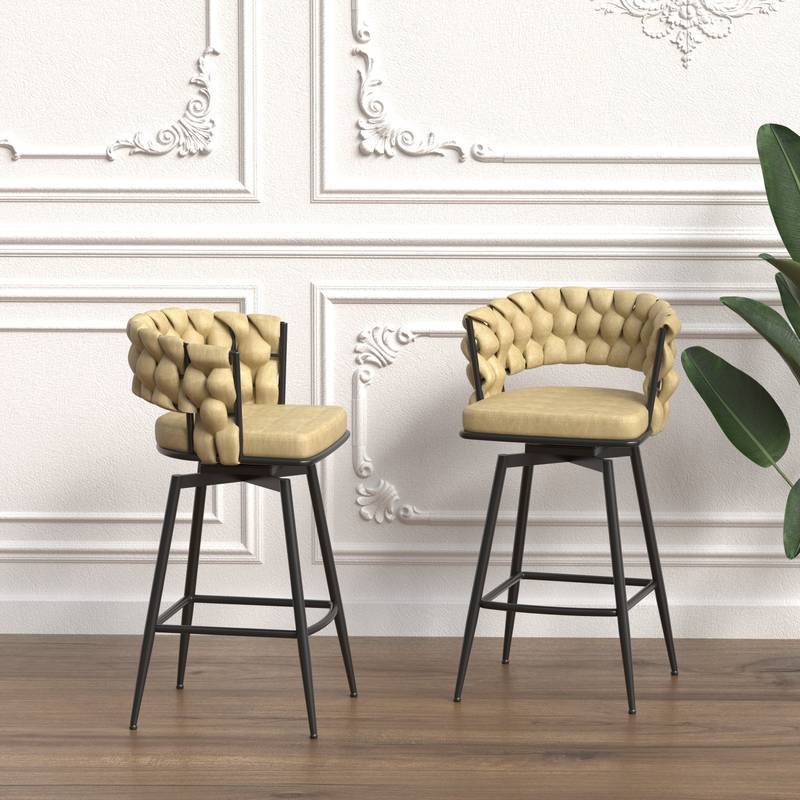 Chic Swivel Leather Bar Stools - Set of Two