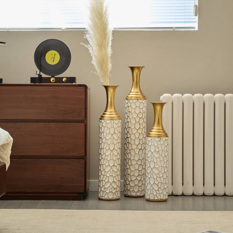 Chic White Metal Vase Trio