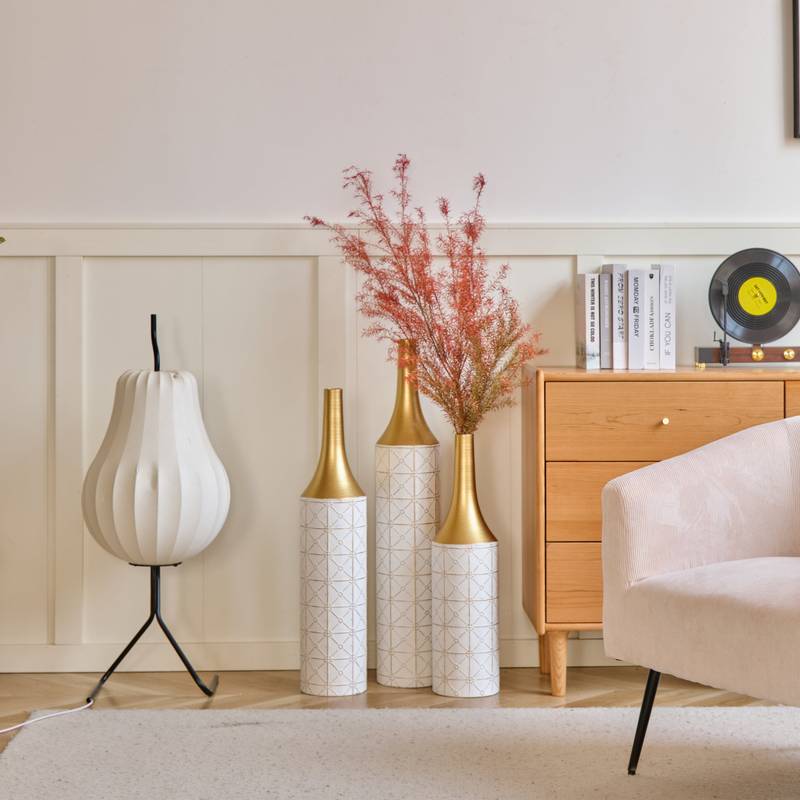 Gorgeous White Metal Vase Trio
