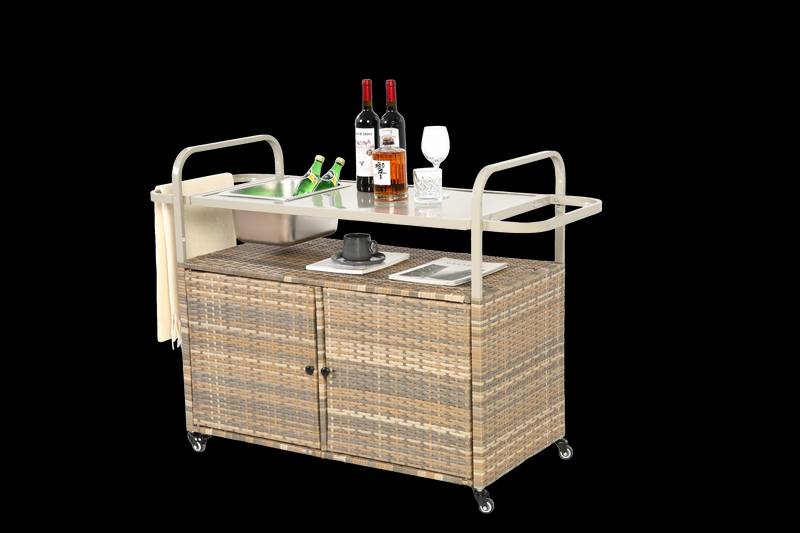 Chic Patio Bar Cart with Ice Bucket and Wheels