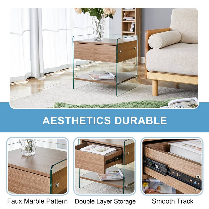 Chic Glass-Top Nightstand with Drawers