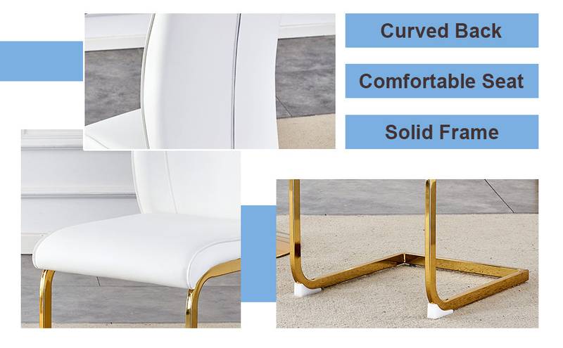 Elegant Arch Dining Chairs - Set of 4 White with Gold Legs