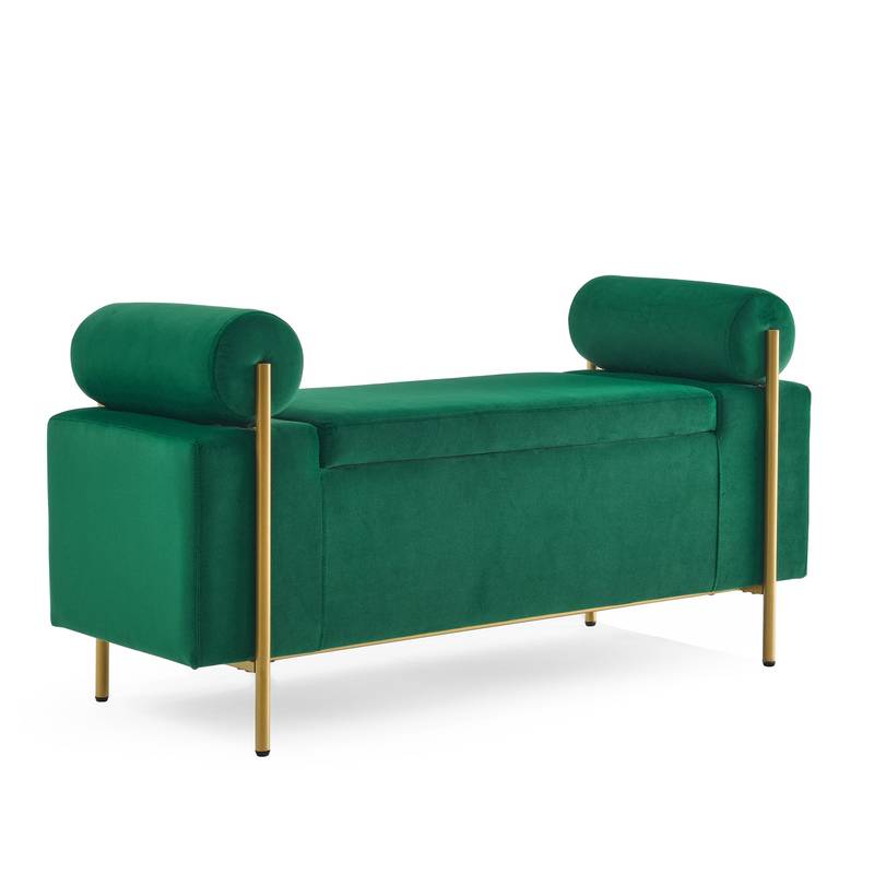 Chic Green Velvet Storage Bench with Stylish Arms