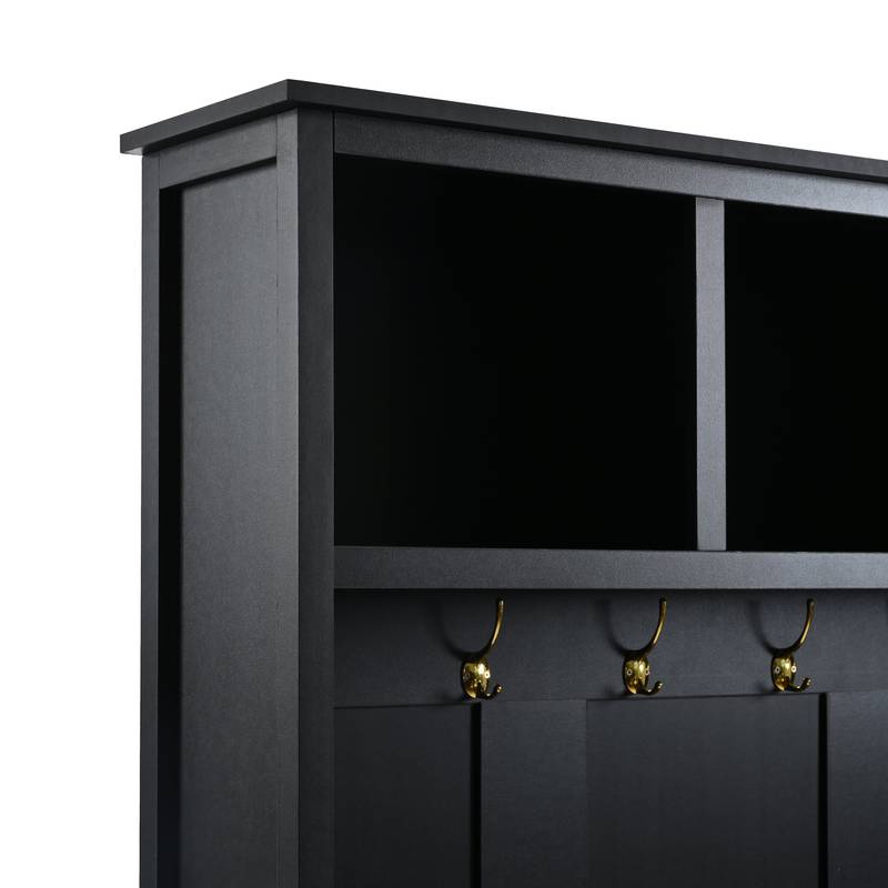 Chic Entryway Organizer with Stylish Hooks and Storage Bench