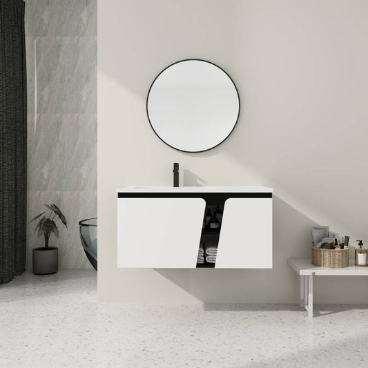 Sleek Floating Bathroom Vanity with Stylish Sink and Quiet Doors