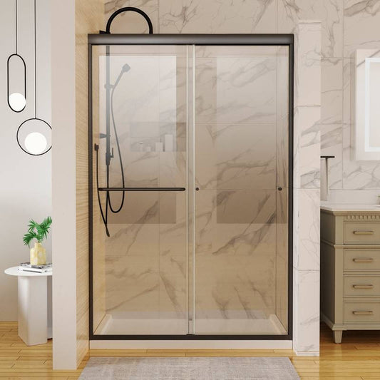 Matte Black Sliding Shower Door with Clear Glass