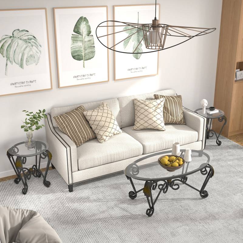 Rustic Chic Glass Coffee Table Trio