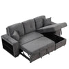 Versatile L-Shaped Sofa Bed with Side Shelf & Stools