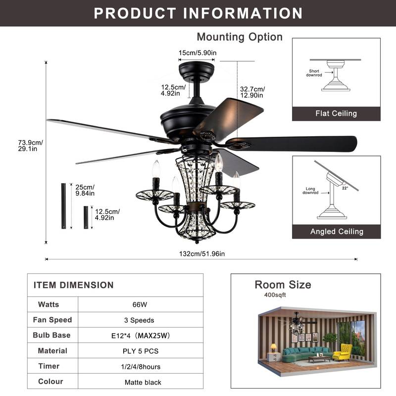 Glam Breeze Crystal Chandelier Fan